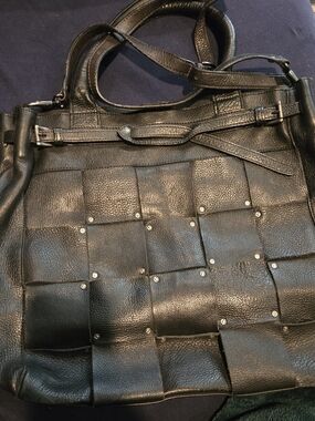 Rehard Leather Black Woven Tote Bag